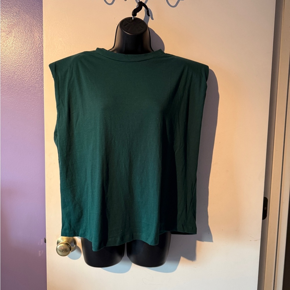Sugarlips Dark Green Padded Shoulders Muscle Tee Size Large